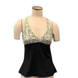 Columbia Swimsuit Tankini Top Black, Off White, Green Geometric & Solid M #210A
